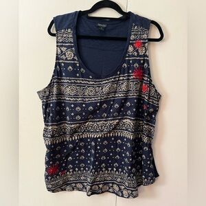Lucky Brand Navy Blue Patterned Sleeveless Top size 3X